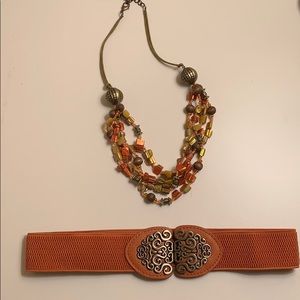 Elastic waist belt and beaded necklace